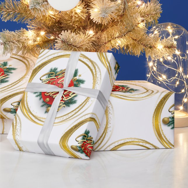 Golden Merry Christmas Wrapping Paper (Holidays)