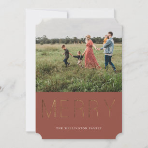 Golden MERRY Modern Photo Holiday Card   Red
