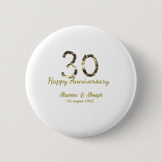 Golden Metallic 30th Happy anniversary add name 6 Cm Round Badge