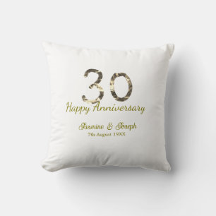 Golden Metallic 30th Happy anniversary add name Cushion