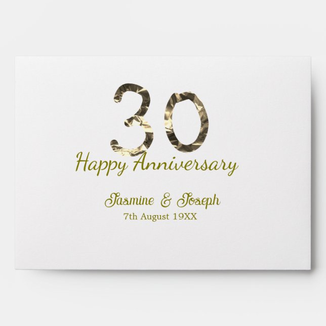 Golden Metallic 30th Happy anniversary add name Envelope (Front)