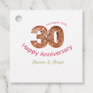 Golden Metallic 30th Happy anniversary add name Favour Tags