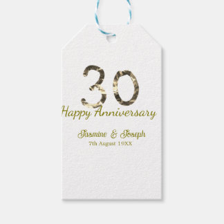 Golden Metallic 30th Happy anniversary add name Gift Tags