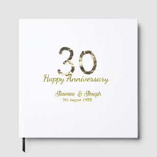 Golden Metallic 30th Happy anniversary add name Guest Book