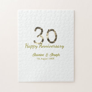 Golden Metallic 30th Happy anniversary add name Jigsaw Puzzle