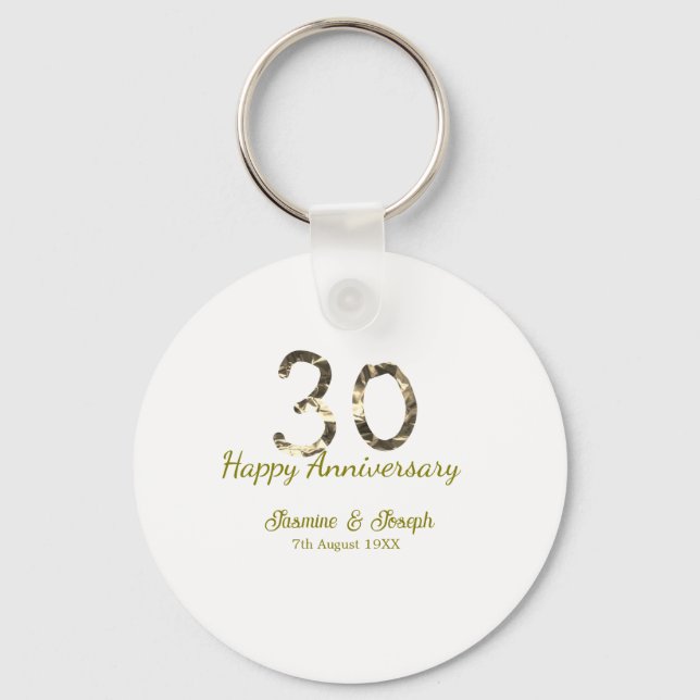 Golden Metallic 30th Happy anniversary add name Key Ring (Front)