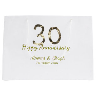 Golden Metallic 30th Happy anniversary add name Large Gift Bag