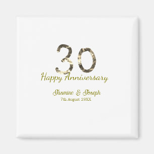 Golden Metallic 30th Happy anniversary add name Magnet