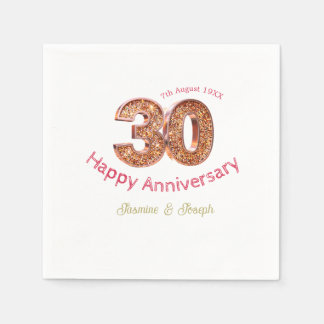 Golden Metallic 30th Happy anniversary add name Napkin