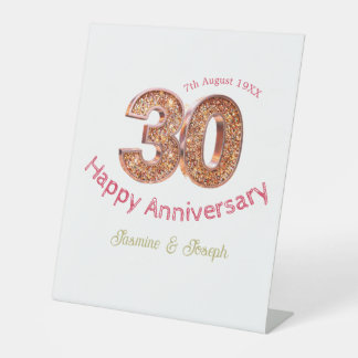 Golden Metallic 30th Happy anniversary add name Pedestal Sign