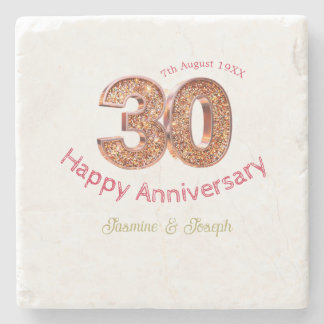 Golden Metallic 30th Happy anniversary add name Stone Coaster