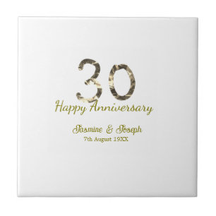 Golden Metallic 30th Happy anniversary add name Tile