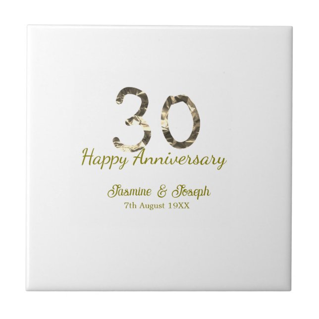 Golden Metallic 30th Happy anniversary add name Tile (Front)