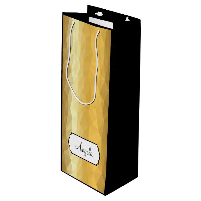 Golden metallic black elegant wine bag with name (Front Angled)