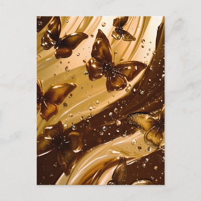 Golden Metallic Butterfly Glam Abstract Holiday Postcard (Front)
