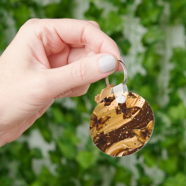 Golden Metallic Butterfly Glam Abstract Key Ring (Hand)