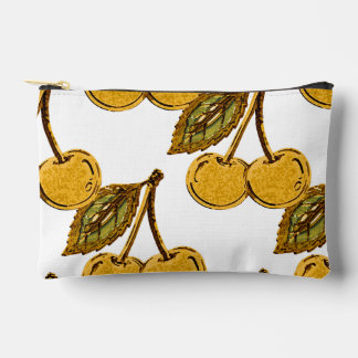 Golden Metallic Cherries Pattern Accessory Pouch