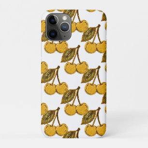 Golden Metallic Cherries Pattern iPhone 11 Pro Case