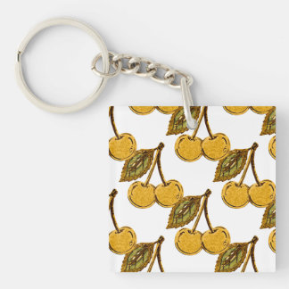 Golden Metallic Cherries Pattern Key Ring