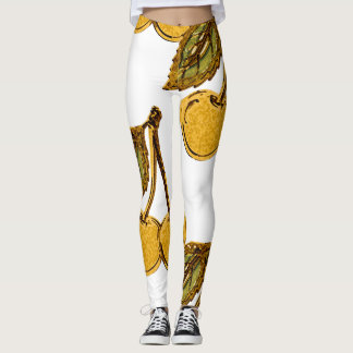 Golden Metallic Cherries Pattern Leggings