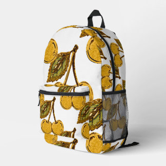 Golden Metallic Cherries Pattern Printed Backpack