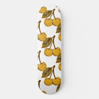 Golden Metallic Cherries Pattern Skateboard