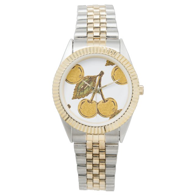 Golden Metallic Cherries Pattern Watch