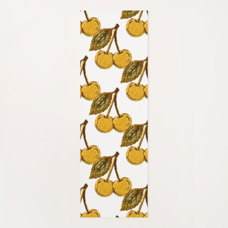 Golden Metallic Cherries Pattern Yoga Mat
