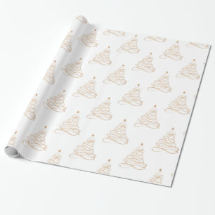 Golden Metallic Filigree Christmas Tree Pattern Wrapping Paper