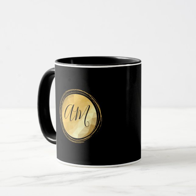 Golden metallic frame custom monogram letters  mug (Front Left)