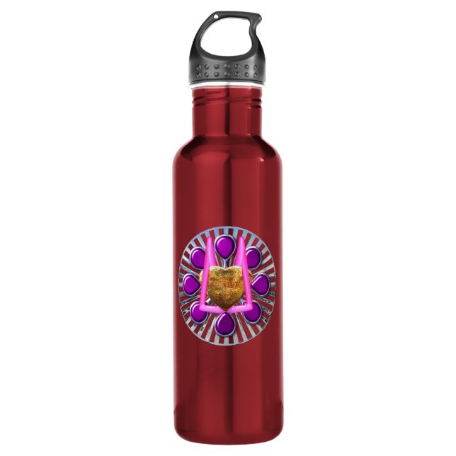 Golden Metallic Heart Stand 710 Ml Water Bottle (Front)