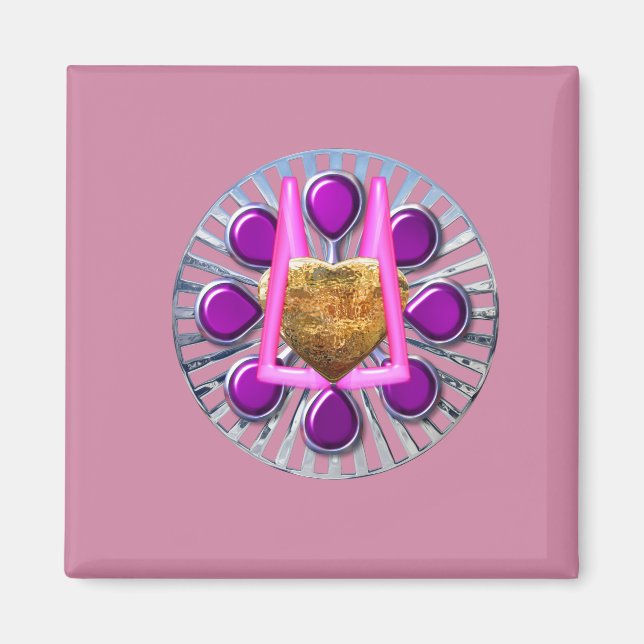 Golden Metallic Heart Stand Magnet (Front)