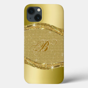 Golden Metallic Look With Diamonds Pattern iPhone 13 Case