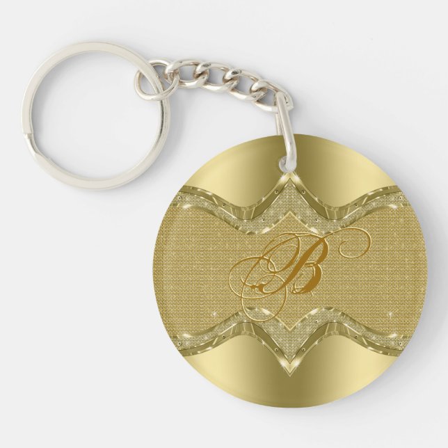 Golden Metallic Look With Diamonds Texture Key Ring (Front)