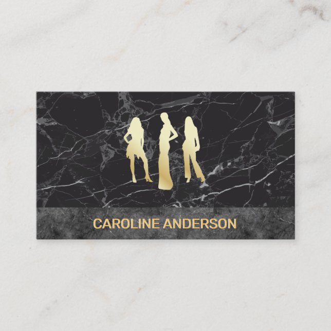 Golden Metallic Models | Black Marble Colour Block Business Card (Front)