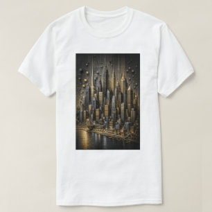 Golden Metropolis 3D Micro Mosaic Skyline T-Shirt