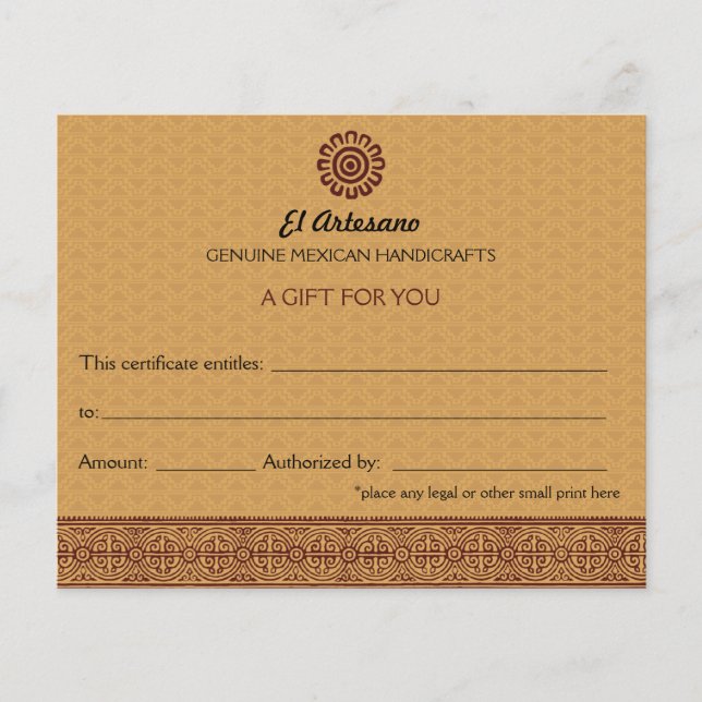 Golden Mexican Rose Gift Certificate (Front)