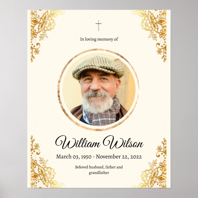 Golden Minimalist Obituary Memorial Service  Poster (Front)