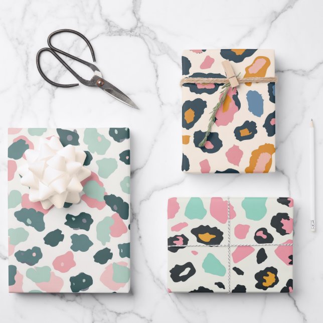 Golden Mint Pastel Leopard Spots Wrapping Paper Sheet (Front)