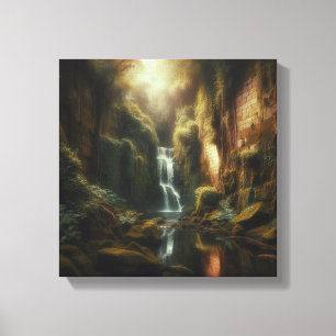 Golden Mist Over Hidden Mossy Canyon Falls Canvas Print