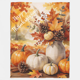 Golden Modern Autumn Thanksgiving Collection Fleece Blanket