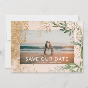 Golden Modern Eucalyptus Greenery Abstract Photo Save The Date