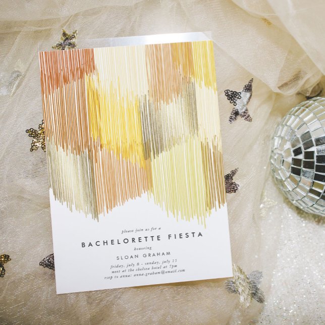 Golden Modern Fringe Bachelorette Party Invitation (Golden yellow modern fringe bachelorette party invitation.)