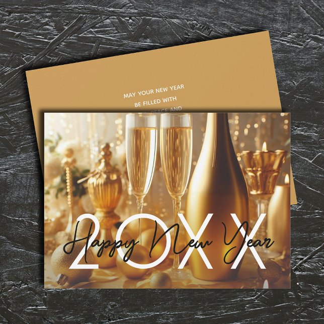 Golden Modern Happy New Year Greeting Holiday Card (Golden Champagne Happy New Year Greeting Holiday Cards - INSTANT DOWNLOAD and or PRINTED or both!)