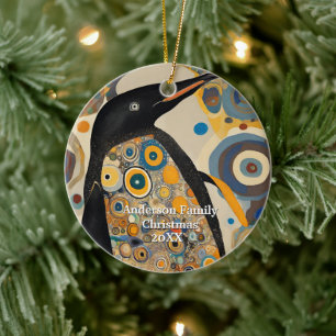 Golden Modern Penguin Ceramic Tree Decoration