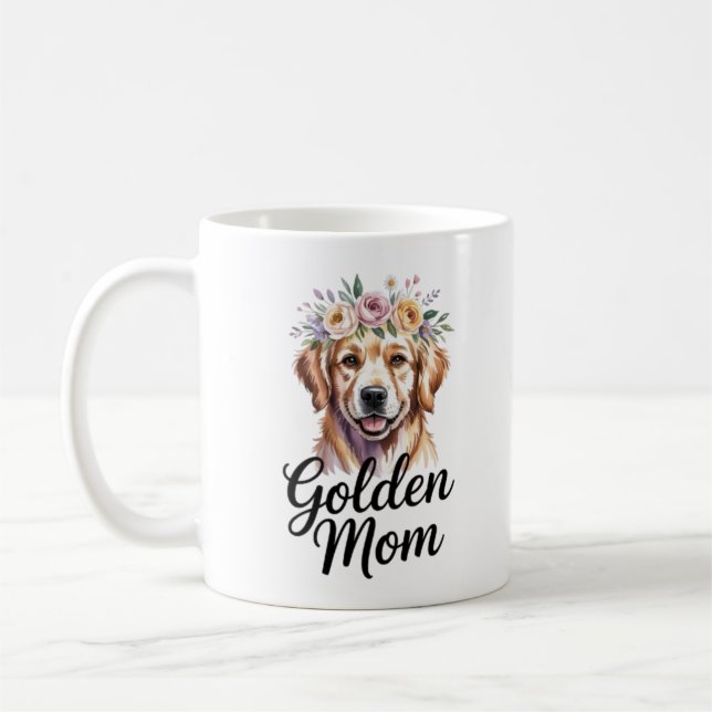 Golden Mom Golden Retriever Floral Coffee Mug Gold (Left)