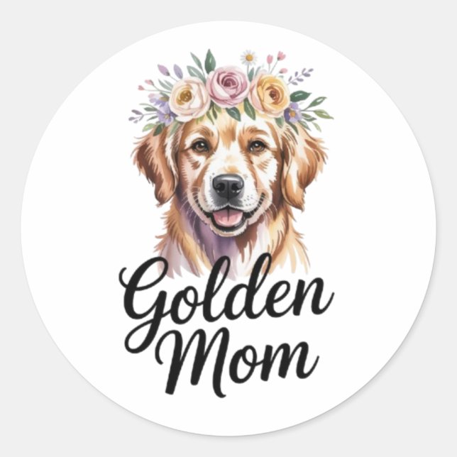Golden Mom Golden Retriever Floral Sticker Golden  (Front)