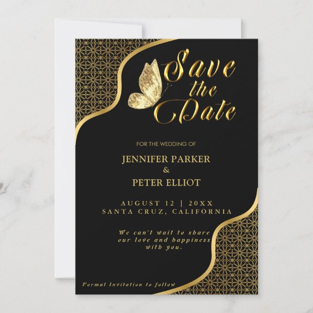 Golden Moment: Save the Date Black and Gold Theme  Invitation (Front)
