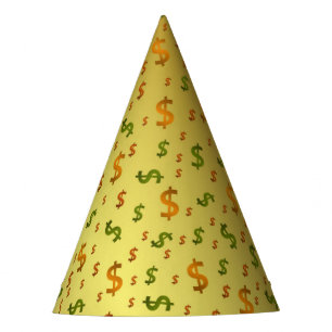 golden, money, dollar, sign, currency, symbol, party hat