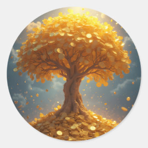 golden money tree gold classic round sticker